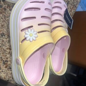 Nautica Pink and Yellow Clogs with Daisy Detail